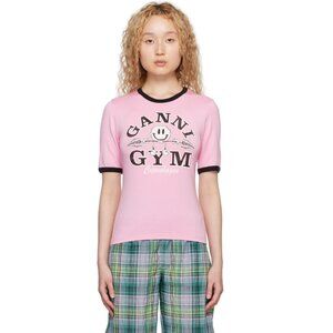 GANNI Light Stretch Jersey Gym Fitted T-shirt In Pink XS